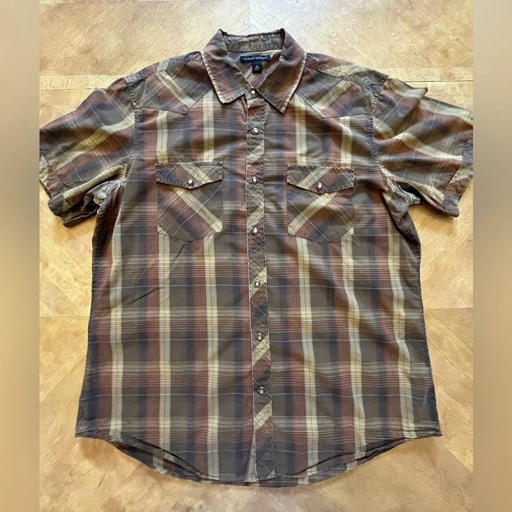 Banana Republic Brown and Tan Checkered Casual Shirt